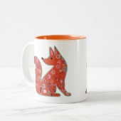 Folk Art Flower Pattern Fox Tweekleurige Koffiemok (Voorkant links)