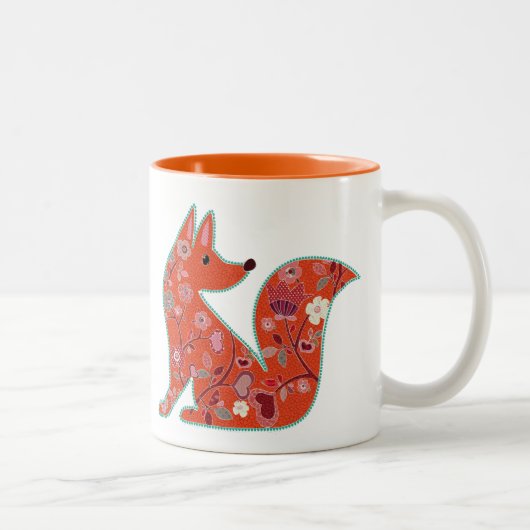 Folk Art Flower Pattern Fox Tweekleurige Koffiemok (Rechts)