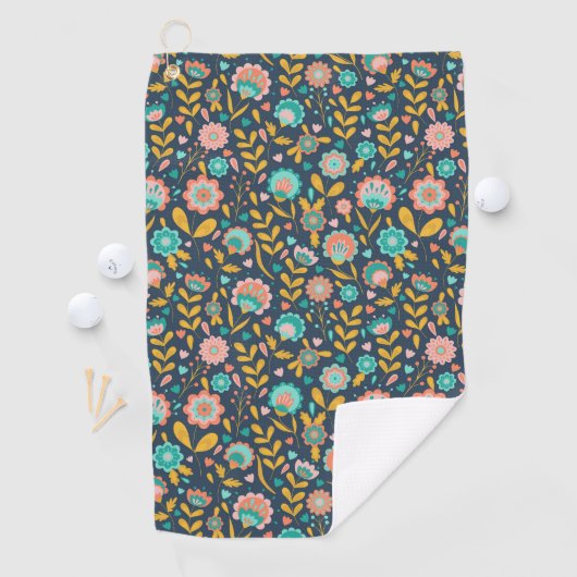 Folk Art Flower Pattern Golfhanddoek (Insitu)