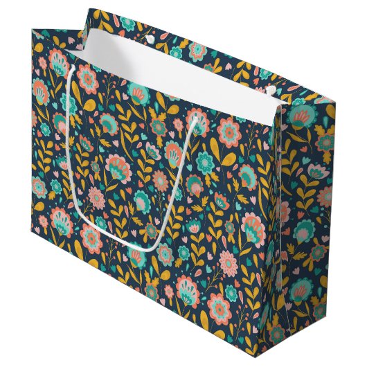 Folk Art Flower Pattern Groot Cadeauzakje (Voorkant Gekanteld)