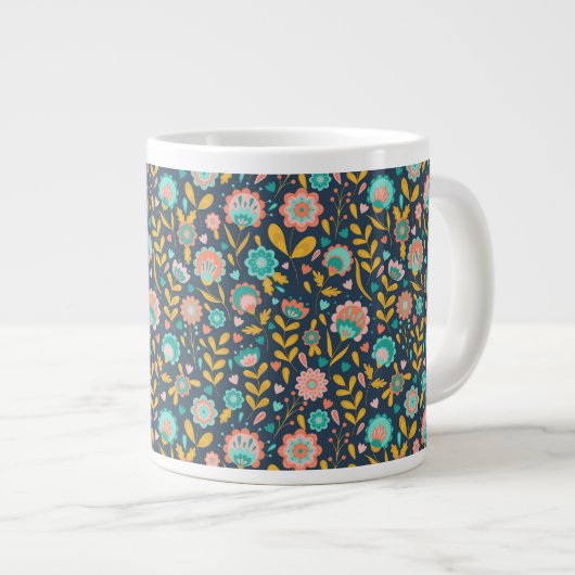 Folk Art Flower Pattern Grote Koffiekop (Voorkant rechts)