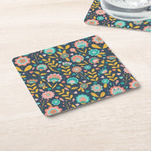 Folk Art Flower Pattern Kartonnen Onderzetters (Schuin)