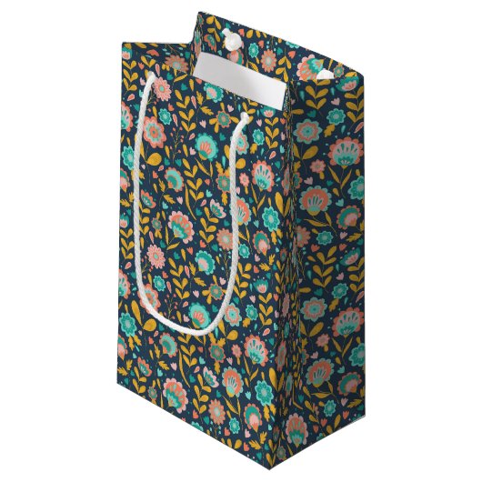 Folk Art Flower Pattern Klein Cadeauzakje (Voorkant Gekanteld)