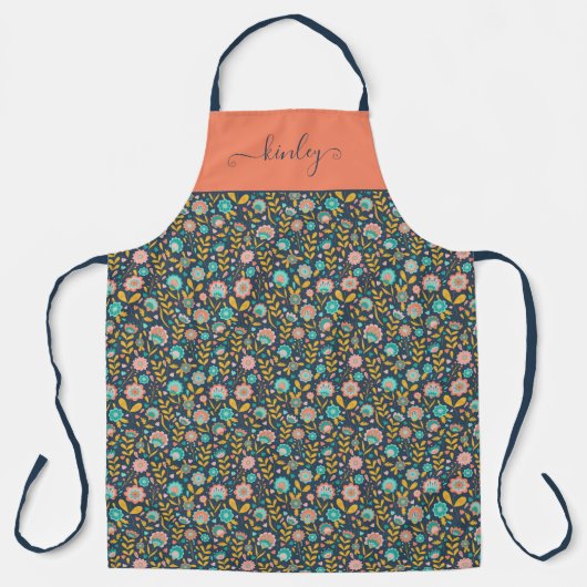 Folk Art Flower Pattern Schort (Voorkant)