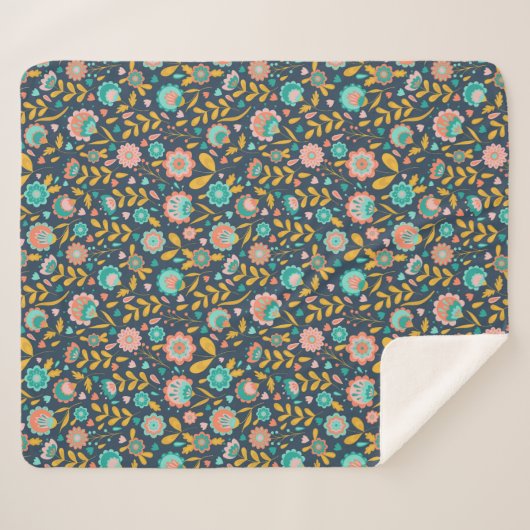 Folk Art Flower Pattern Sherpa Deken (Voorkant (horizontaal))