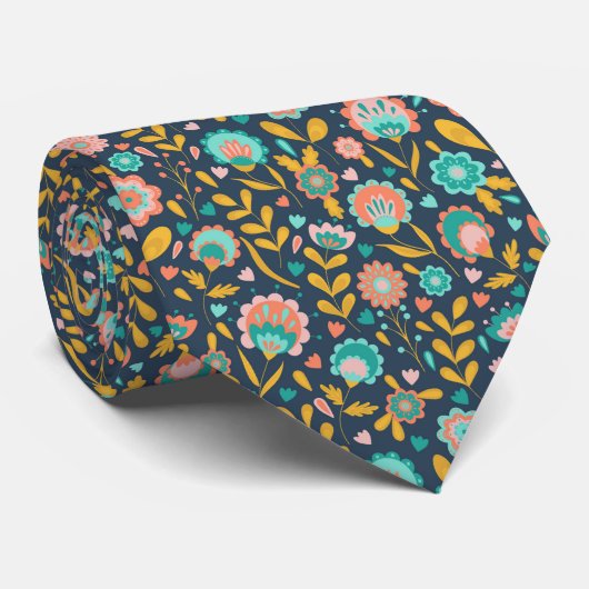 Folk Art Flower Pattern Stropdas (Opgerold)