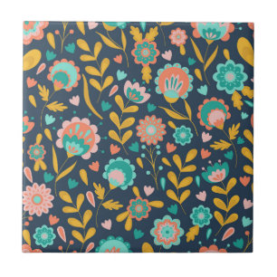 Folk Art Flower Pattern Tegeltje