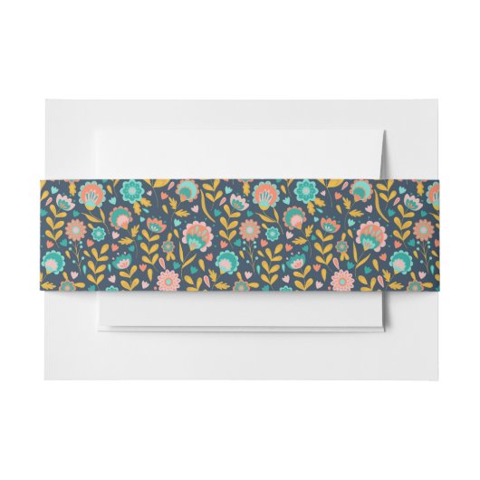 Folk Art Flower Pattern Uitnodigingen Wikkel (Voorkant Voorbeeld)