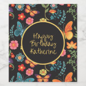 Folk Art Flowers and Butterflies Personalized Wijn Etiket (Enkel label)
