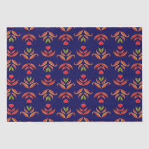  Folk Art Flowers Cozy en Rustic Navy Blue Tissuepapier