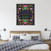 Folk Art Flowers | Dankjewel, dankbaar, geblufferd Canvas Afdruk (Insitu (Slaapkamer))