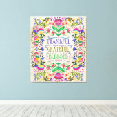 Folk Art Flowers | Dankjewel, dankbaar, geblufferd Canvas Afdruk (Insitu (Houten vloer))