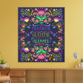 Folk Art Flowers | Gelukkig Grateful Blessed Canvas Afdruk (Insitu (Woonkamer))