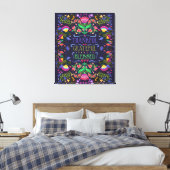 Folk Art Flowers | Gelukkig Grateful Blessed Canvas Afdruk (Insitu (Slaapkamer))
