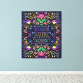Folk Art Flowers | Gelukkig Grateful Blessed Canvas Afdruk (Insitu (Houten vloer))