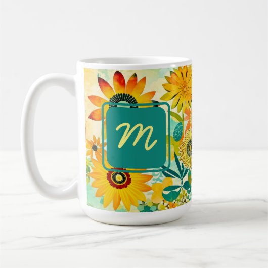  Folk Art Flowers monogram Koffiemok (Links)