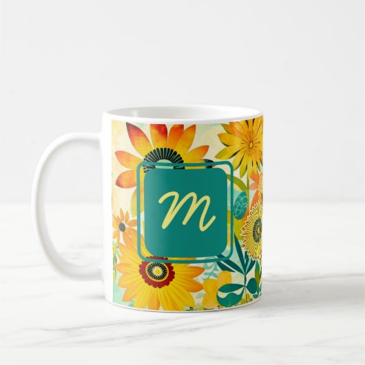  Folk Art Flowers monogram Koffiemok (Links)