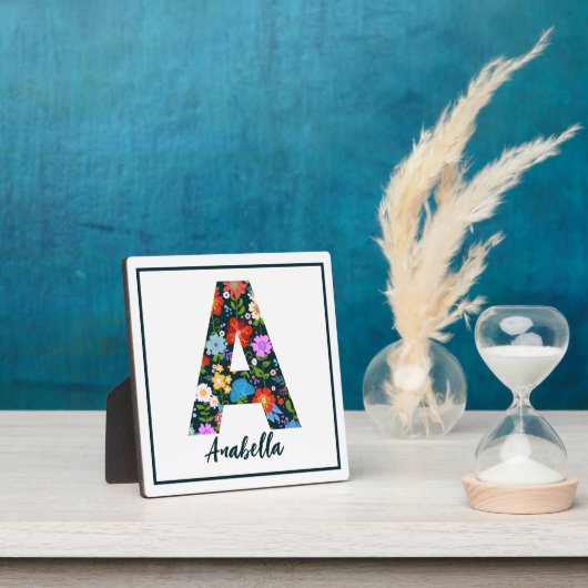 Folk Art Flowers Monogram Letter A Tabletop Fotoplaat (Insitu)