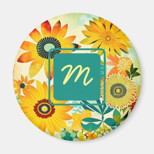  Folk Art Flowers monogram Magneet (Voorkant)