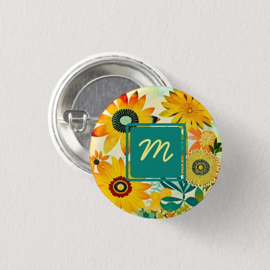 Folk Art Flowers monogram Ronde Button 3,2 Cm (Voorkant /achterkant)