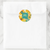  Folk Art Flowers monogram Ronde Sticker (Tas)