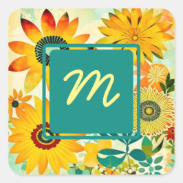  Folk Art Flowers monogram Vierkante Sticker