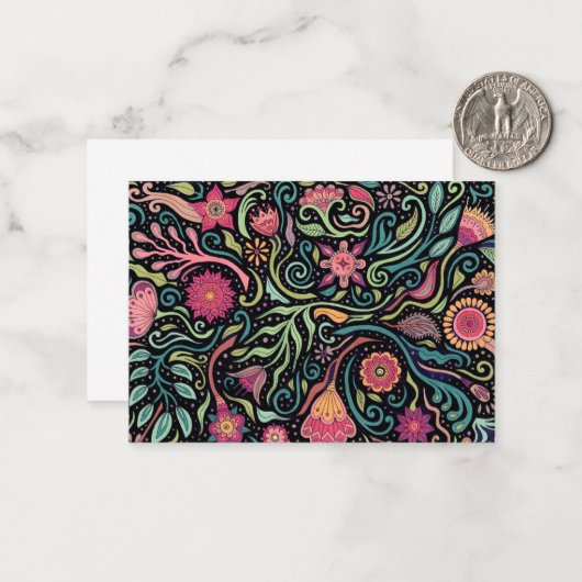 Folk Art Flowers Note Kaart Notitiekaartje (Voorkant / Achterkant in situ)