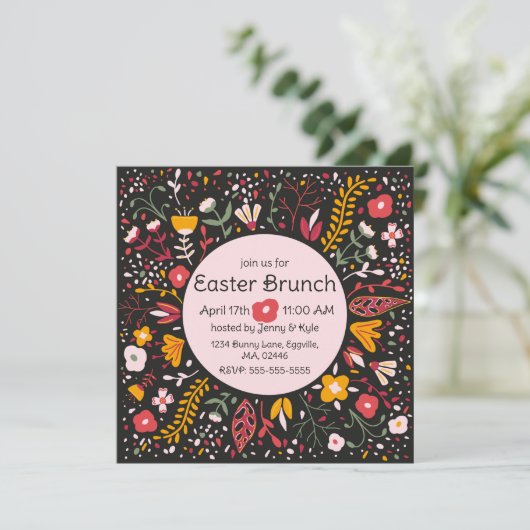 Folk Art Flowers Pasen Kaart (Staand voorkant)