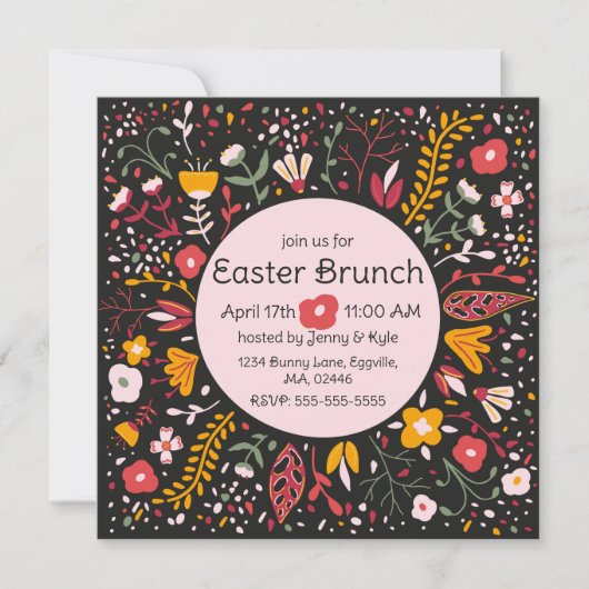 Folk Art Flowers Pasen Kaart (Voorkant)