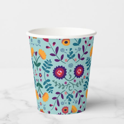  Folk Art Flowers Pattern Papieren Bekers (Voorkant)