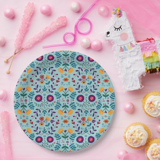  Folk Art Flowers Pattern Papieren Bordje (Feest)