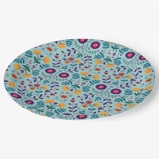 Folk Art Flowers Pattern Papieren Bordje (Gekanteld)