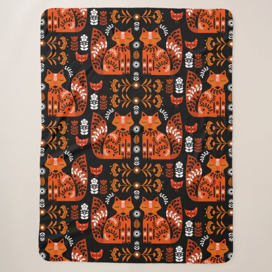 Folk Art Fox en Hen Sherpa Deken (Voorkant)