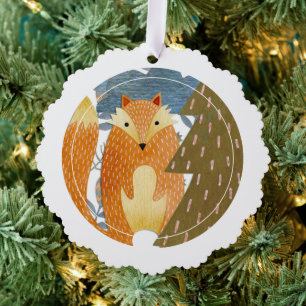 Folk Art Fox Kerstmis Ornament Kaart