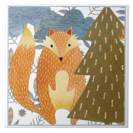Folk Art Fox Kerstmis Tegeltje (Voorkant)