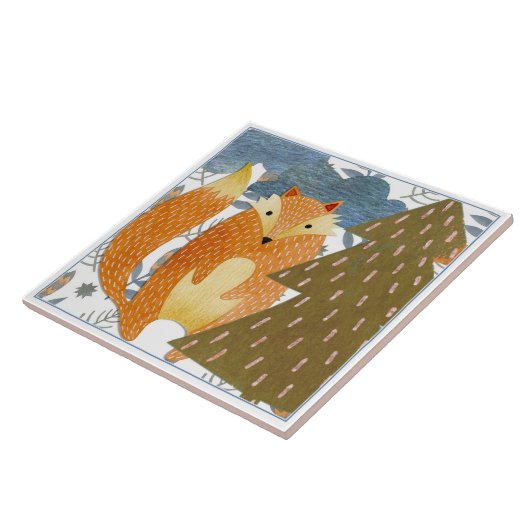 Folk Art Fox Kerstmis Tegeltje (Zijkant)