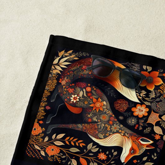 Folk Art Foxes Strandlaken (In situ)