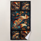 Folk Art Foxes Strandlaken (Voorkant)