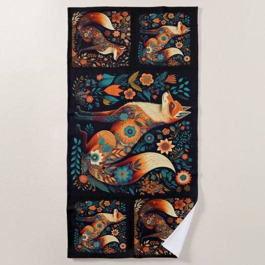 Folk Art Foxes Strandlaken (Voorkant)