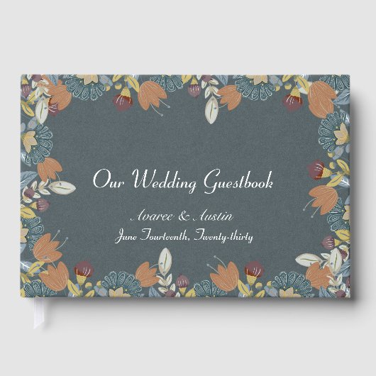 Folk Art Frame in Blue Brown Tan Gastenboek (Voorkant)