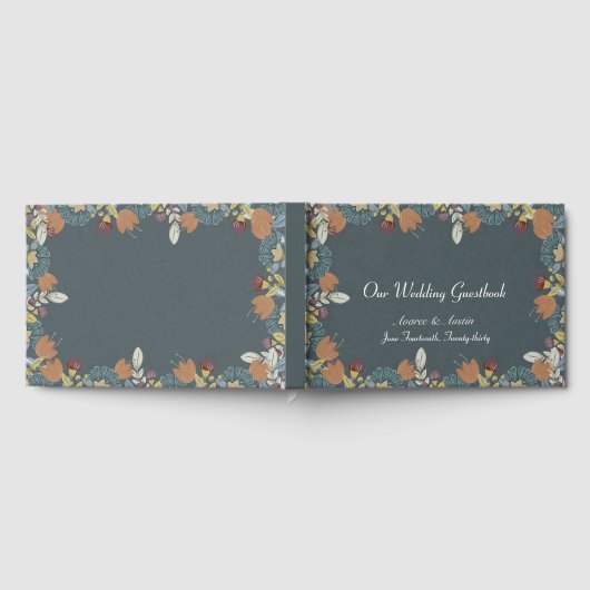 Folk Art Frame in Blue Brown Tan Gastenboek (Volledig)