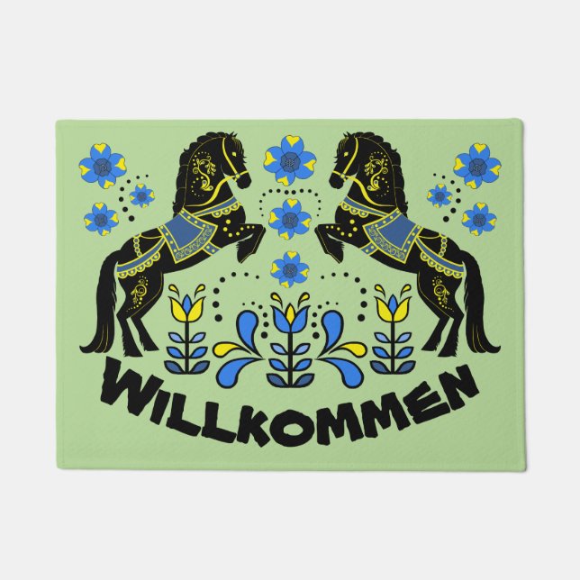 Folk art Friesian/Frisian Welcome/Willkommen/blue Deurmat (Voorkant)