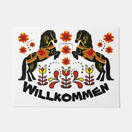 Folk art Friesian/Frisian Welcome/Willkommen red Deurmat (Voorkant)