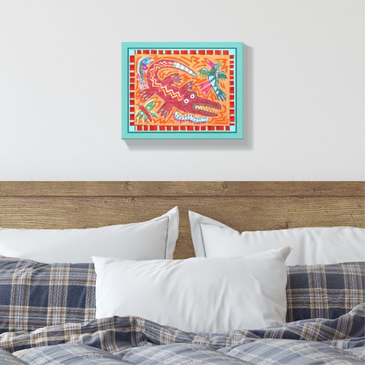 Folk Art Gator Canvas Afdruk (Insitu (Slaapkamer))