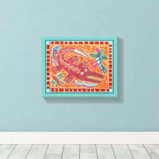 Folk Art Gator Canvas Afdruk (Insitu (Houten vloer))