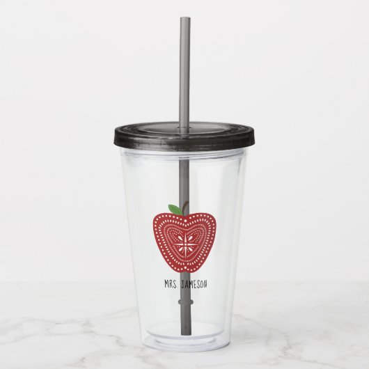 Folk Art geïnspireerd Apple Personalized leraar Acryl Drinkbeker (Voorkant)