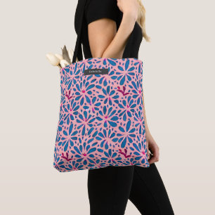Folk Art Geïnspireerd roze en blauwe Floral Tote Bag