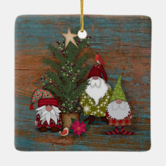 Folk Art Gnomes | Kerstboom Keramisch Ornament (Achterkant)