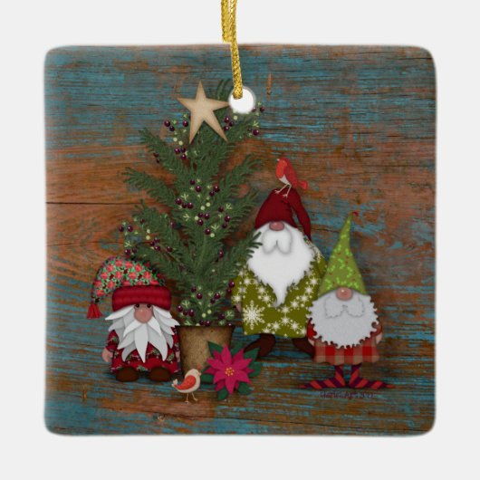Folk Art Gnomes | Kerstboom Keramisch Ornament (Voorkant)