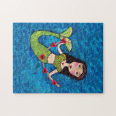 Folk Art Green Mermaid String of Red Hearts Legpuzzel (Horizontaal)